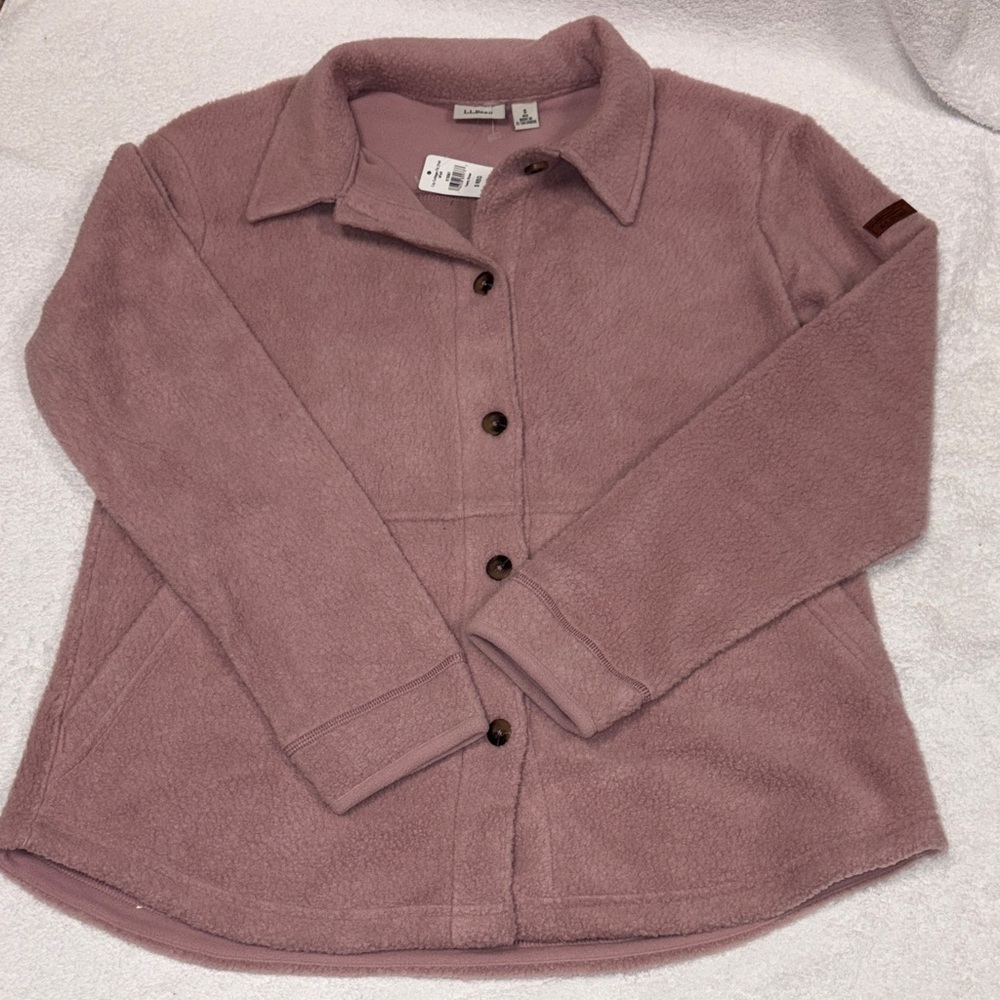 L.L. Bean cozy cottage fleece button down Shacket rose small